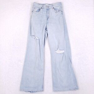 H&M Jeans 8 High Waisted Wide Leg Light Wash Distressed Baggy Y2K 90s Streetwear